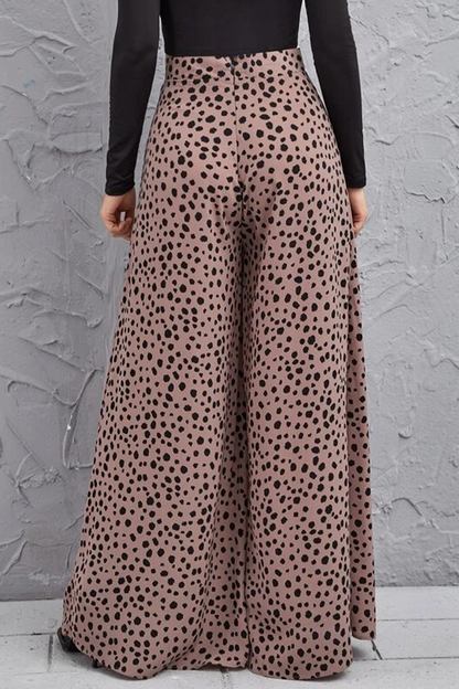 Pantalones casuales con estampado de leopardo, sueltos, de cintura alta y pierna ancha con estampado completo