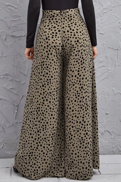 Pantalones casuales con estampado de leopardo, sueltos, de cintura alta y pierna ancha con estampado completo