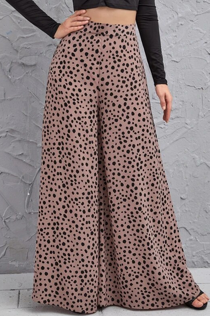 Pantalones casuales con estampado de leopardo, sueltos, de cintura alta y pierna ancha con estampado completo