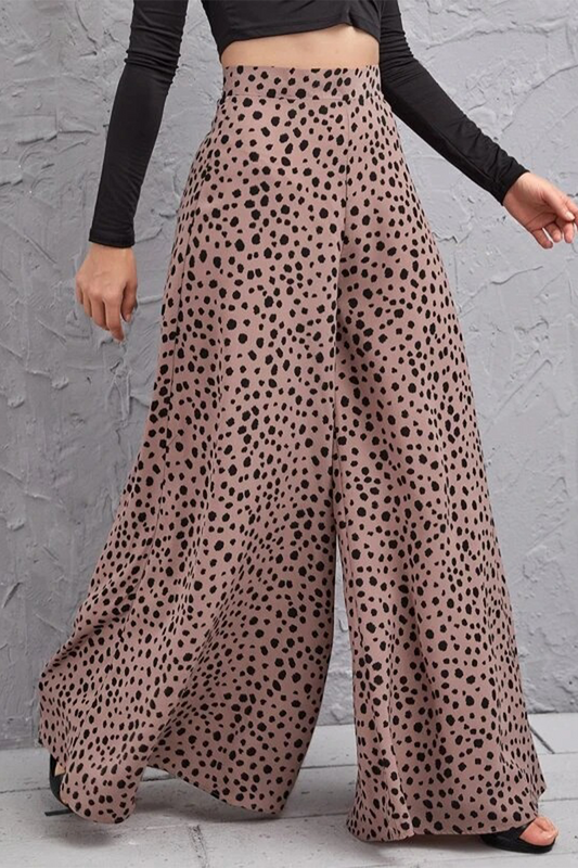 Pantalones casuales con estampado de leopardo, sueltos, de cintura alta y pierna ancha con estampado completo
