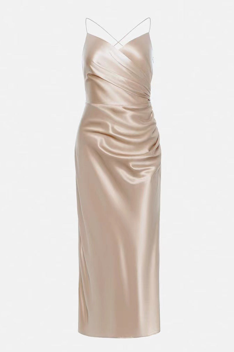 Vestido de noche sexy y sencillo, liso, sin espalda y con escote en V (4 colores)