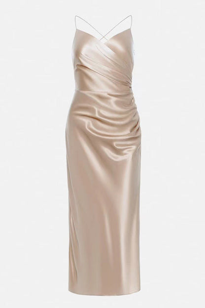 Vestido de noche sexy y sencillo, liso, sin espalda y con escote en V (4 colores)