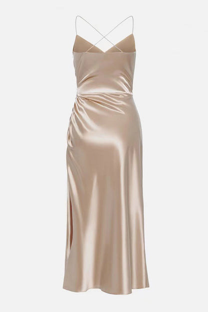 Vestido de noche sexy y sencillo, liso, sin espalda y con escote en V (4 colores)