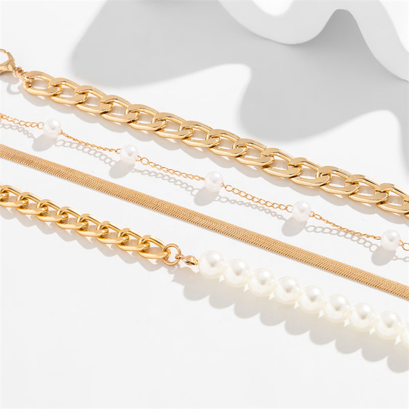 Pulseras de perlas con cadenas de patchwork informales