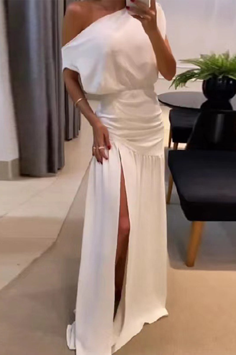 Vestidos sexis formales sólidos con abertura alta y hombros descubiertos (3 colores)