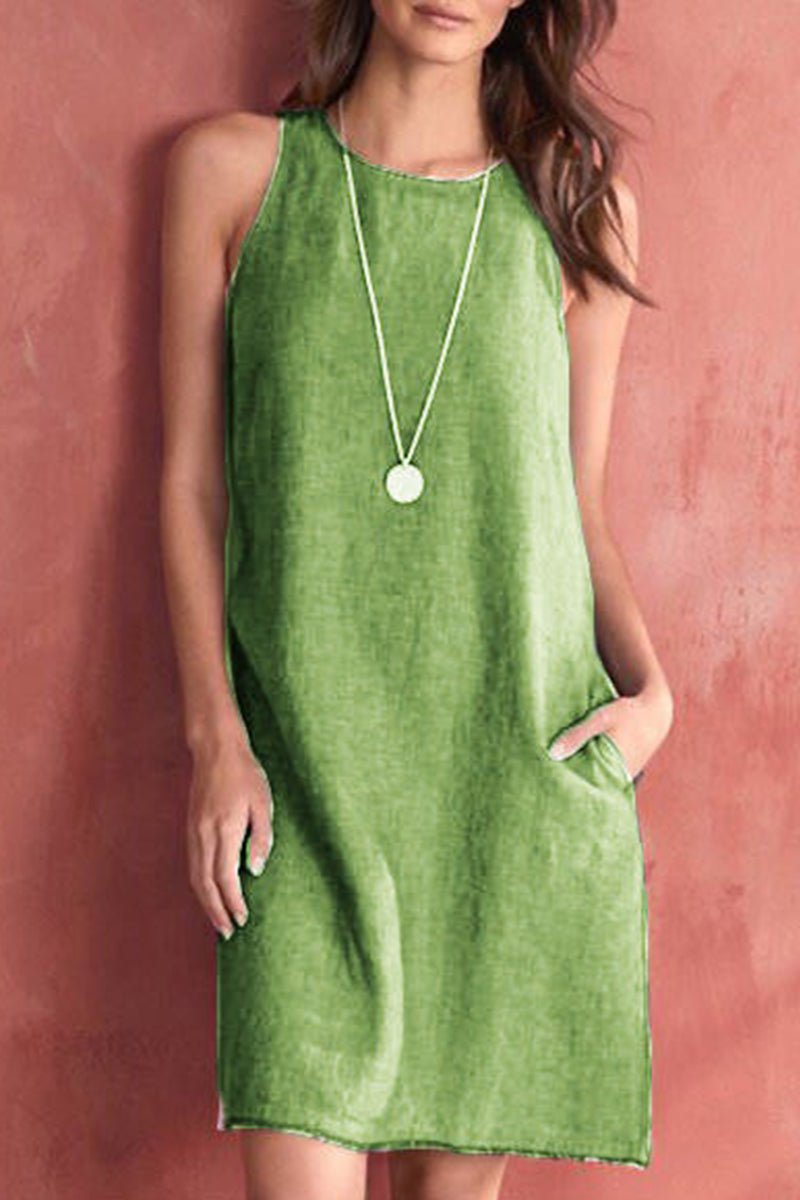 Vestido informal de cuello redondo liso (5 colores)