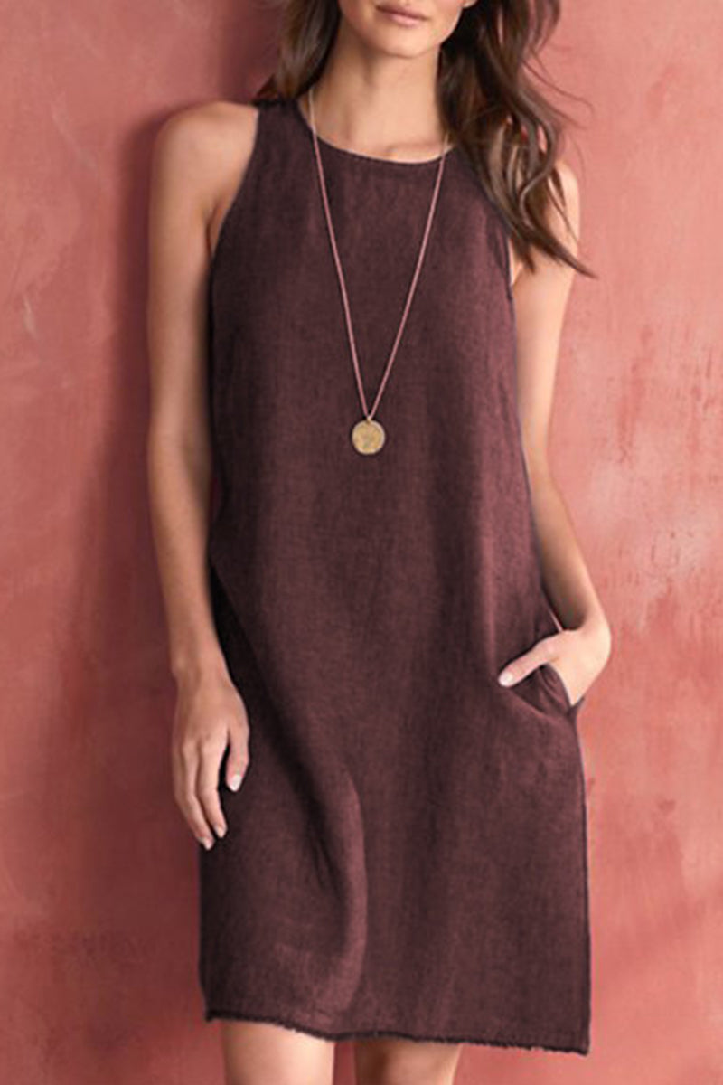 Vestido informal de color liso con cuello redondo (5 colores)