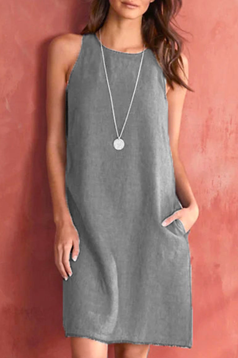 Vestido informal de color liso con cuello redondo (5 colores)