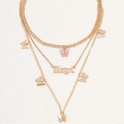 Collares casuales de cadena con diseño de patchwork de mariposas