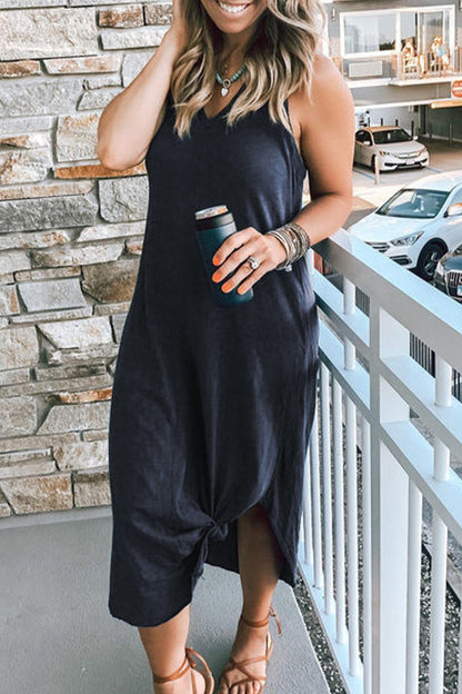 Vestido informal de cuello en V, color liso y diario.