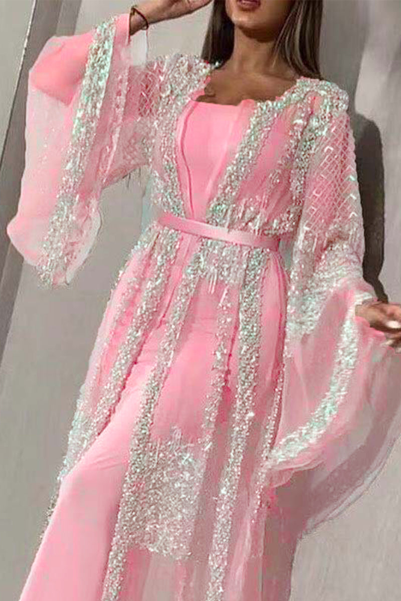 Elegante conjunto de dos piezas con cuello en V, manga larga y estampado universitario