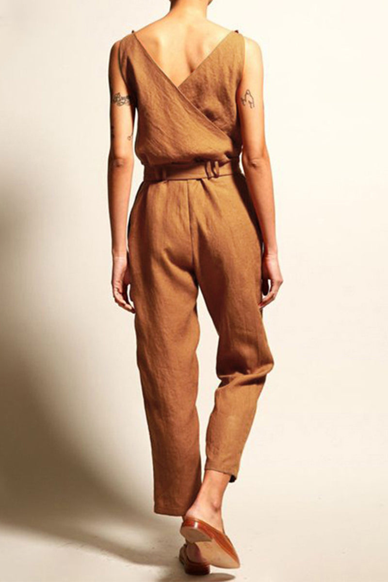 Monos casuales universitarios holgados con cuello en V y frenillo liso (4 colores)