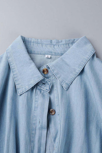 Casual Street Solid Frenulum Buckle Turndown Collar Short Sleeve Regular Denim Dresses