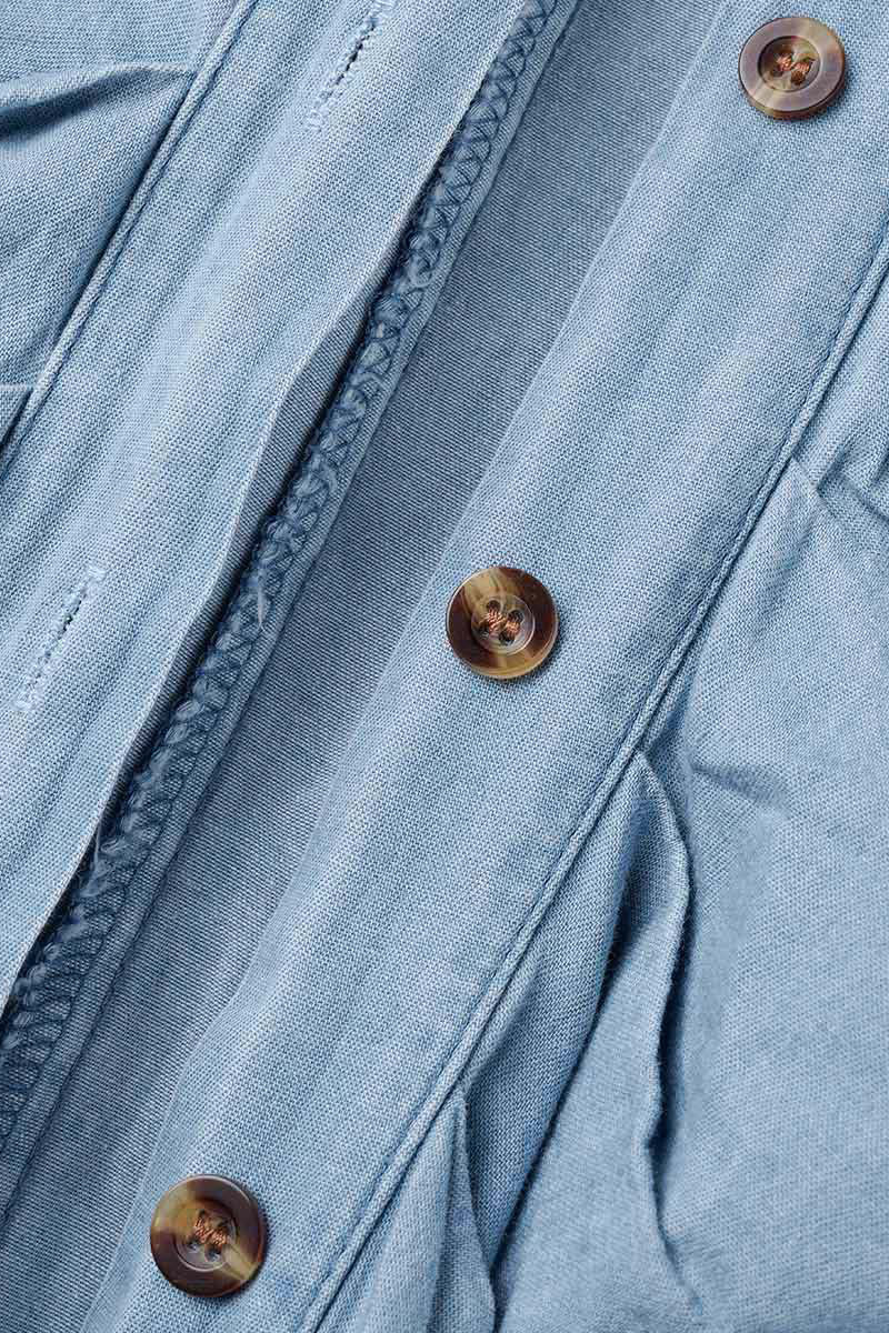 Casual Street Solid Frenulum Buckle Turndown Collar Short Sleeve Regular Denim Dresses