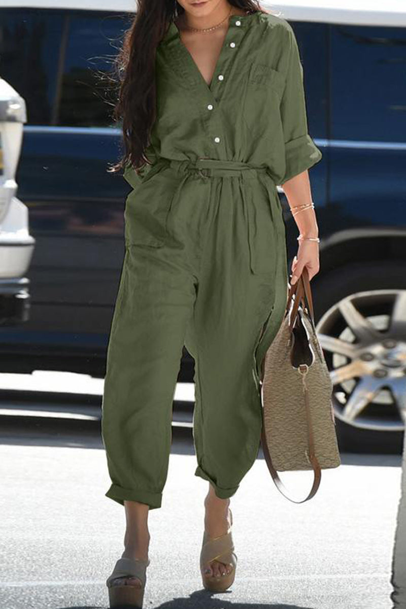 Monos casuales de uso diario con cuello vuelto y frenillo liso