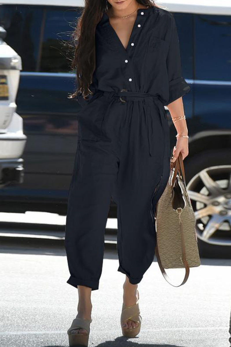 Monos casuales de uso diario con cuello vuelto y frenillo liso