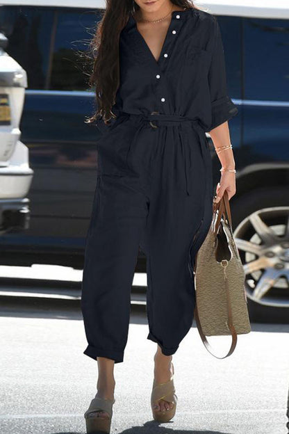 Monos casuales de uso diario con cuello vuelto y frenillo liso