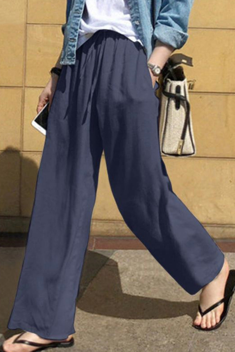 Pantalones Harlan de cintura alta holgados con frenillo liso para uso diario