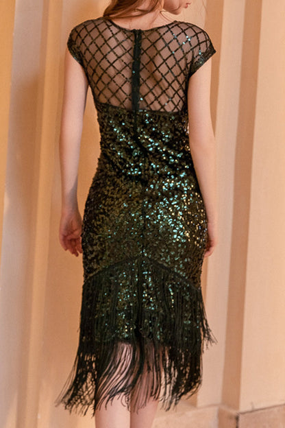 Vestidos de noche formales de celebridades con borlas sólidas, lentejuelas, malla, cremallera, cuello redondo