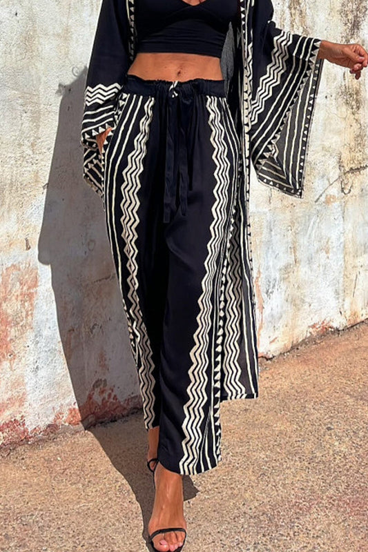 Pantalones casuales de patchwork con estampado geométrico y cintura media holgados de estilo harén