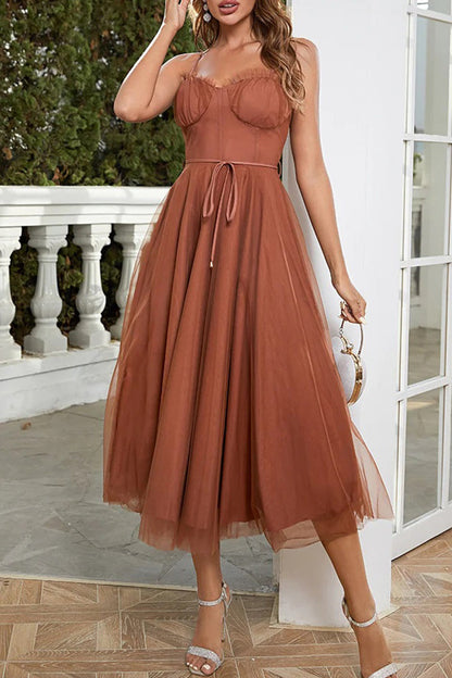 Vestidos de princesa con escote en V, elegantes y dulces, de color liso y liso.