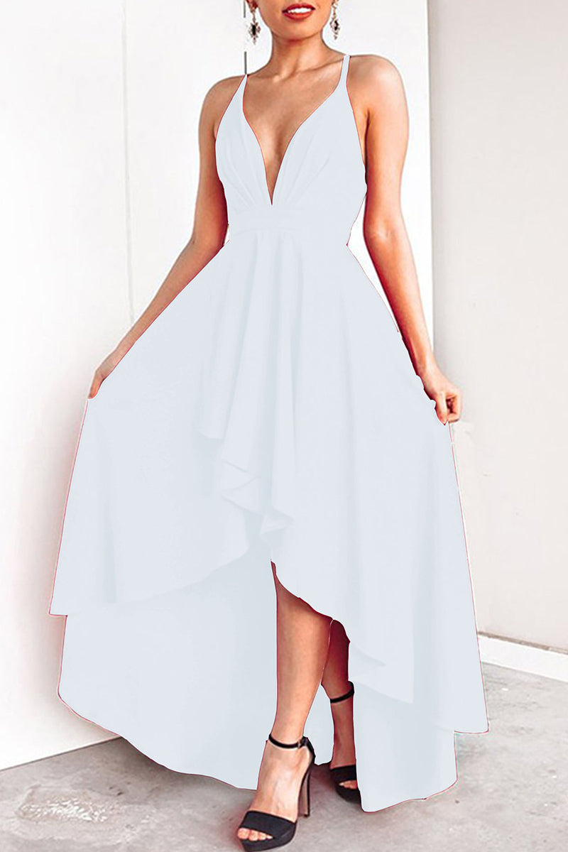 Vestidos formales sexys con escote en V asimétrico y liso