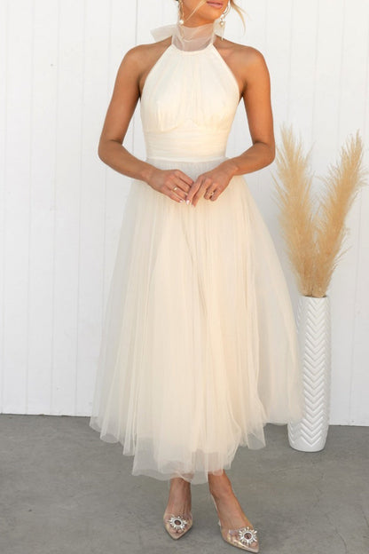 Vestidos elegantes, dulces, lisos, sin espalda, con cuello halter y corte A