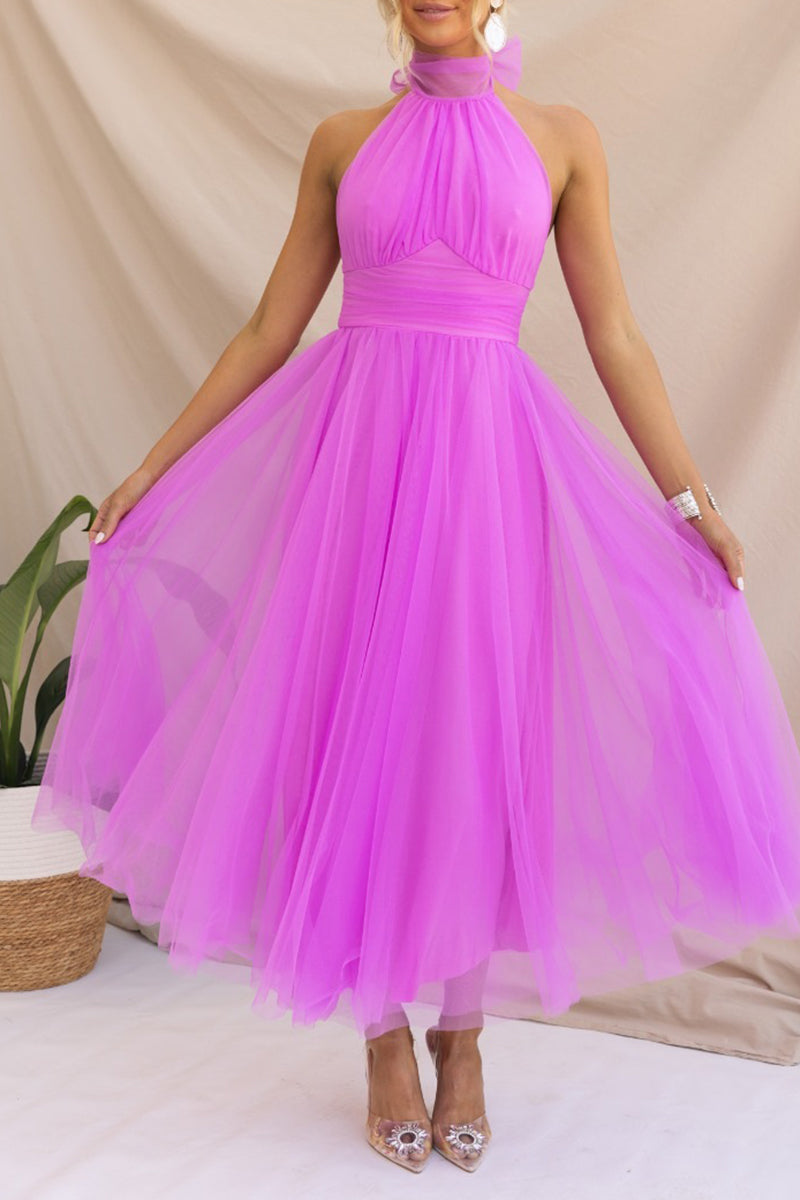Vestidos elegantes, dulces, lisos, sin espalda, con cuello halter y corte A