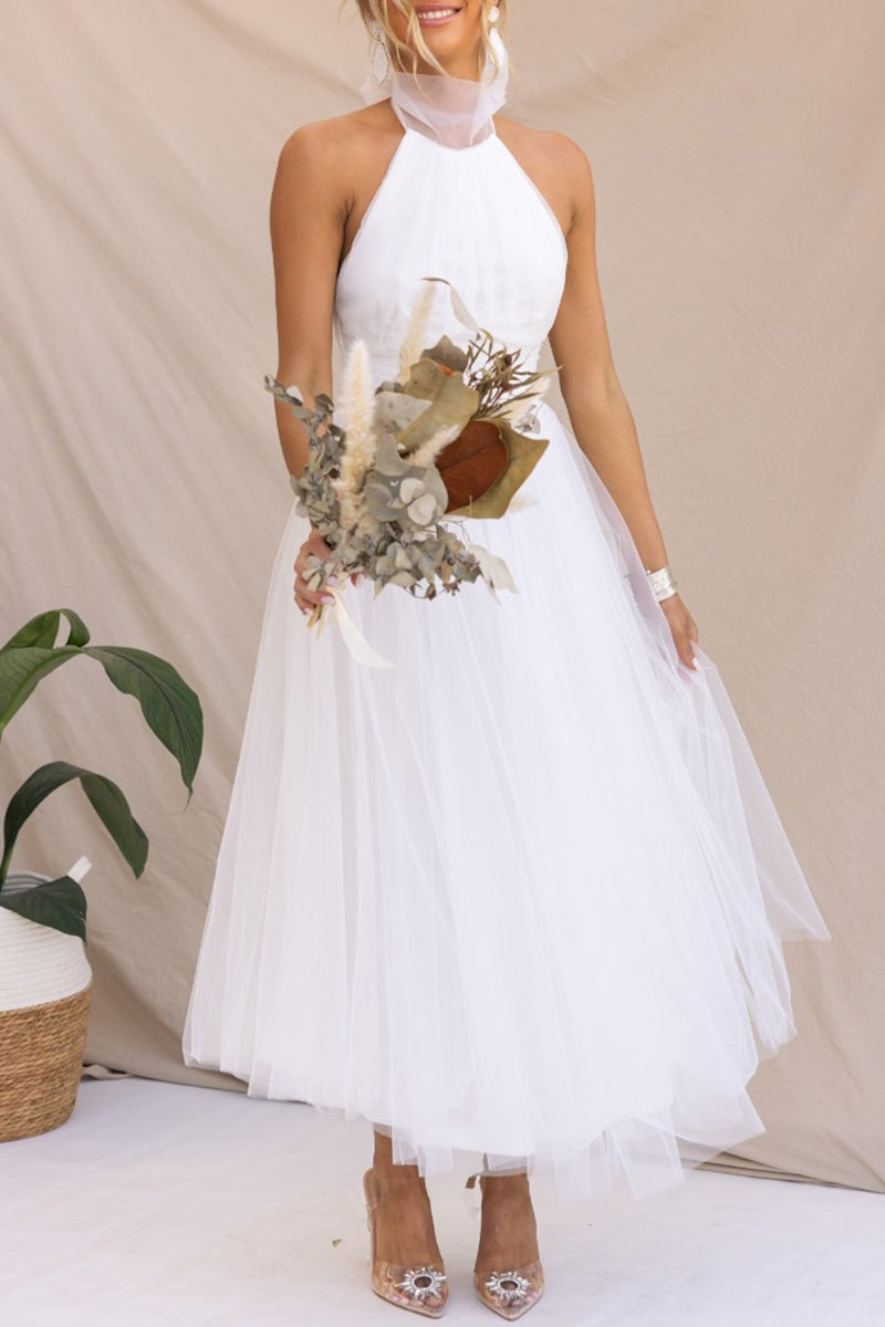 Vestidos elegantes, dulces, lisos, sin espalda, con cuello halter y corte A