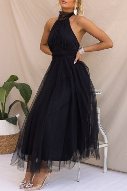 Vestidos elegantes, dulces, lisos, sin espalda, con cuello halter y corte A