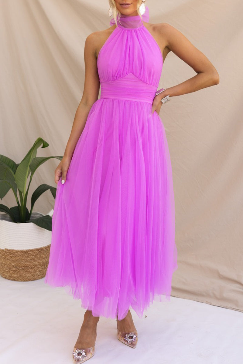 Vestidos elegantes, dulces, lisos, sin espalda, con cuello halter y corte A