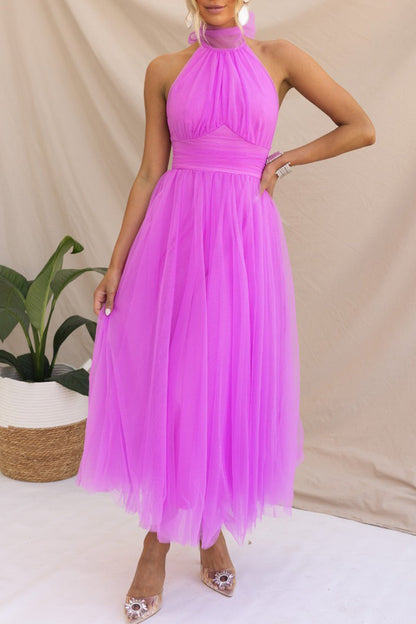 Vestidos elegantes, dulces, lisos, sin espalda, con cuello halter y corte A