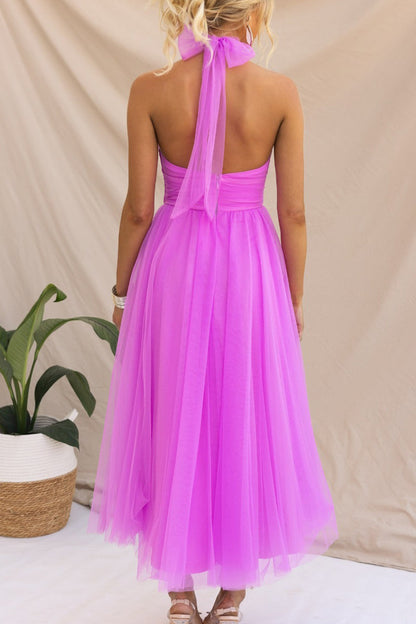 Vestidos elegantes, dulces, lisos, sin espalda, con cuello halter y corte A