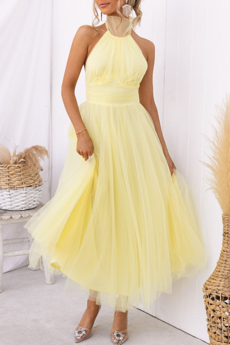 Vestidos elegantes, dulces, lisos, sin espalda, con cuello halter y corte A