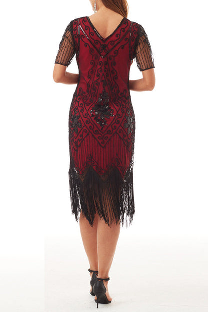 Vestidos sexis de fiesta con cuello en V, de patchwork, con borlas y lentejuelas