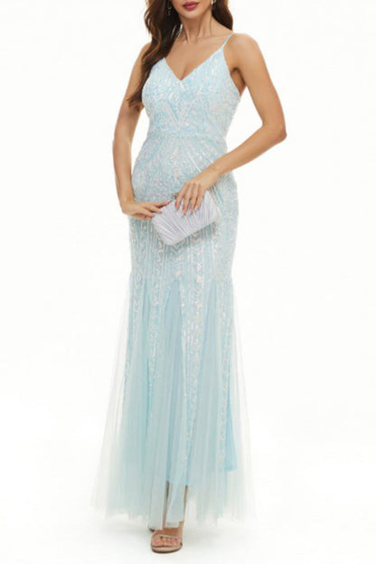 Vestidos de noche con escote en V y lentejuelas de patchwork de celebridades sexys