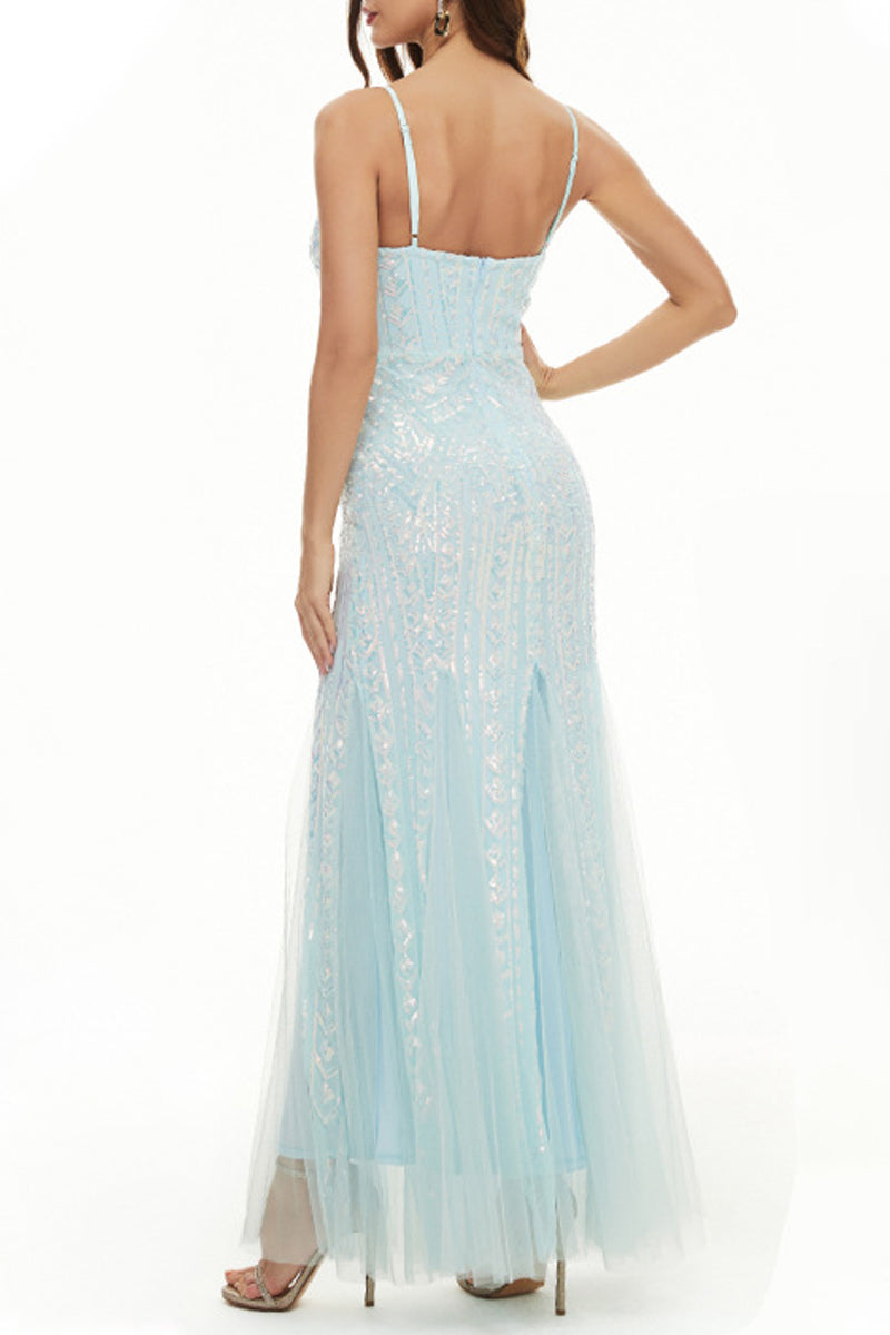 Vestidos de noche con escote en V y lentejuelas de patchwork de celebridades sexys