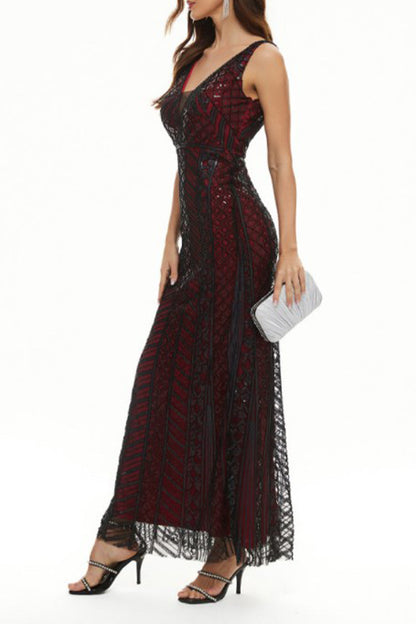 Vestido de noche sexy formal con cuello en V y patchwork