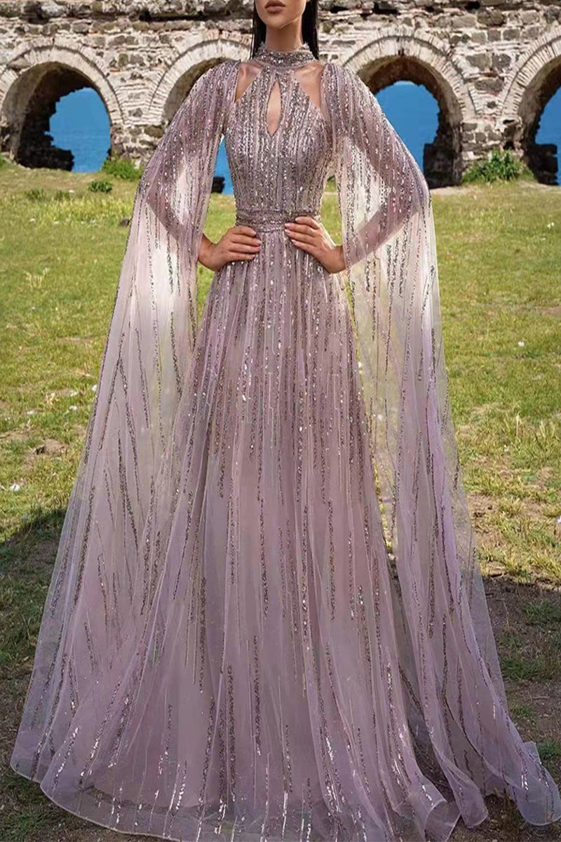 Vestido de noche elegante y dulce con borlas y lentejuelas.