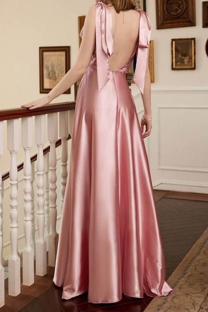 Elegante vestido de noche formal de frenillo sólido