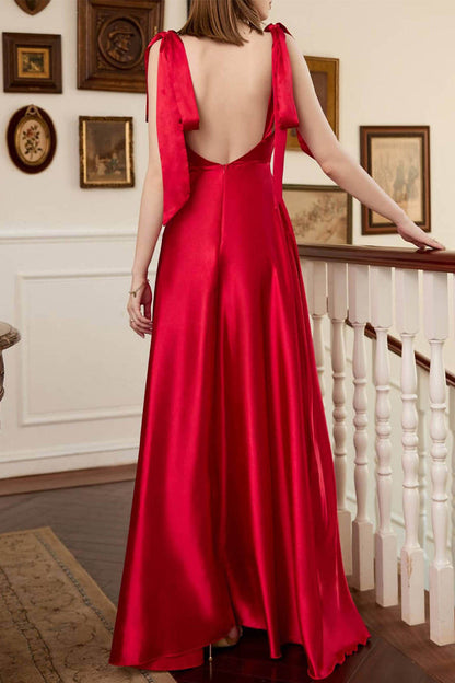 Elegante vestido de noche formal de frenillo sólido