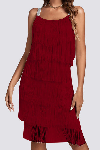 Vestido sexy de fiesta con borlas lisas y cuello en U