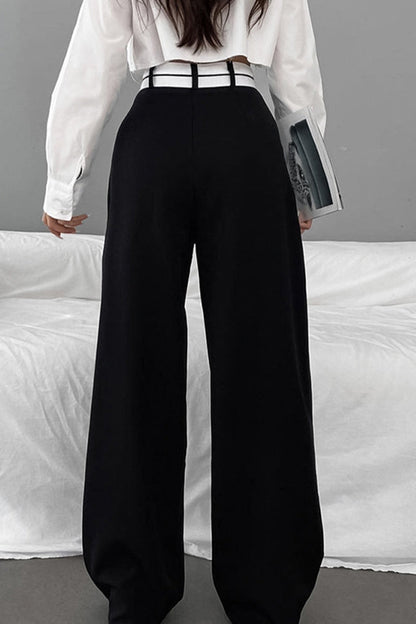 Pantalones casuales de patchwork con bloques de colores, contraste, holgados, de cintura alta y pierna ancha