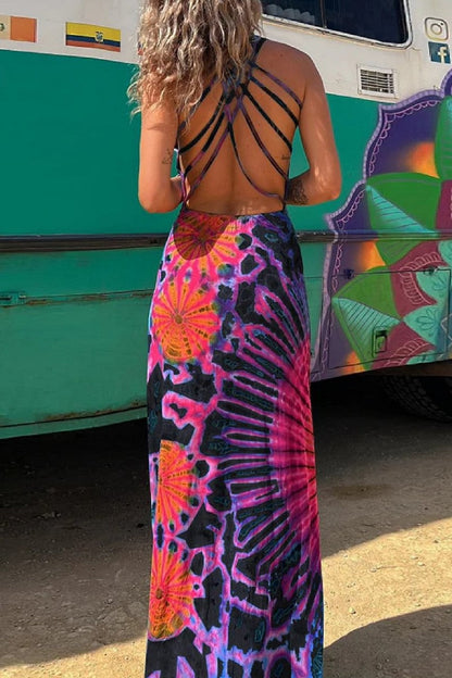 Vestido informal con cuello en U, sin espalda y estampado (3 colores)