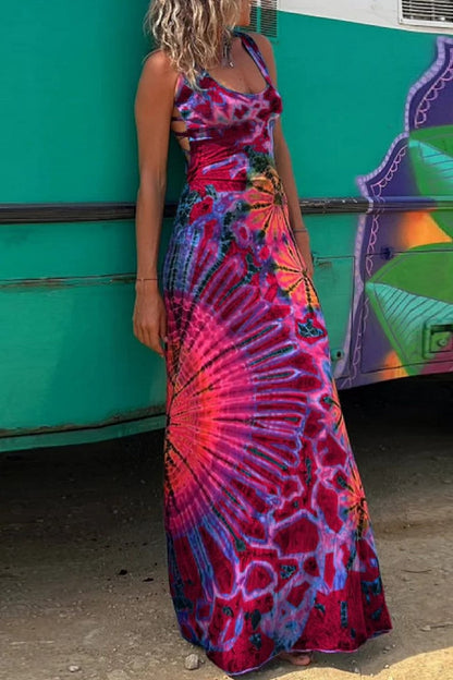 Vestido informal con cuello en U, sin espalda y estampado (3 colores)