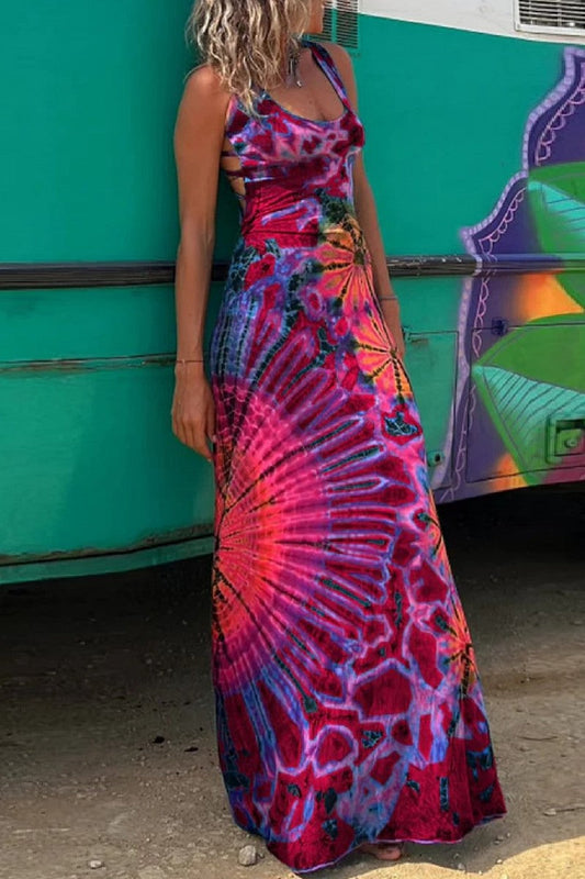 Vestido informal con cuello en U, sin espalda y estampado (3 colores)