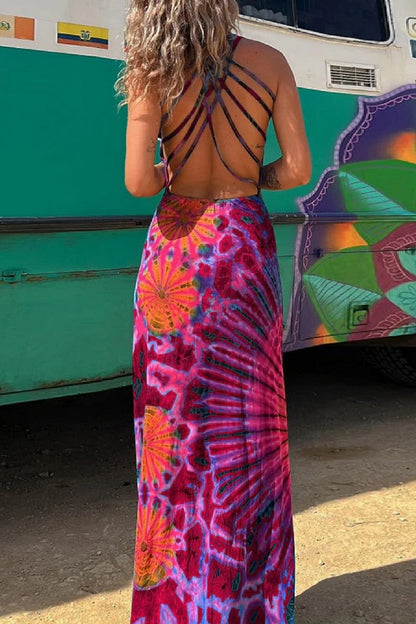 Vestido informal con cuello en U, sin espalda y estampado (3 colores)