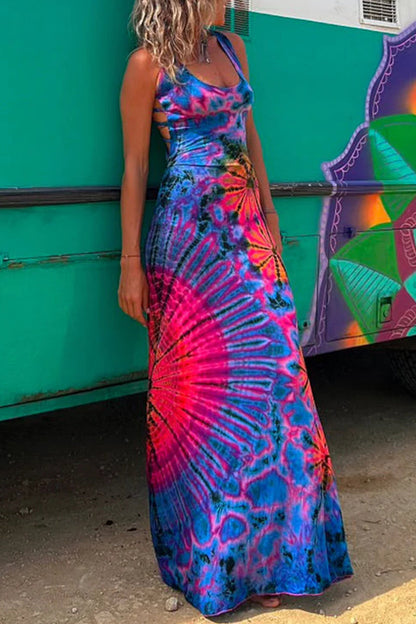 Vestido informal con cuello en U, sin espalda y estampado (3 colores)