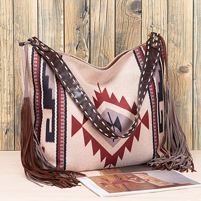 Casual College Color Block Tassel Bags