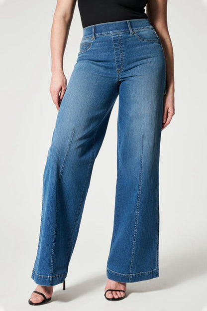 Vaqueros holgados de cintura media con parches lisos de estilo informal de calle